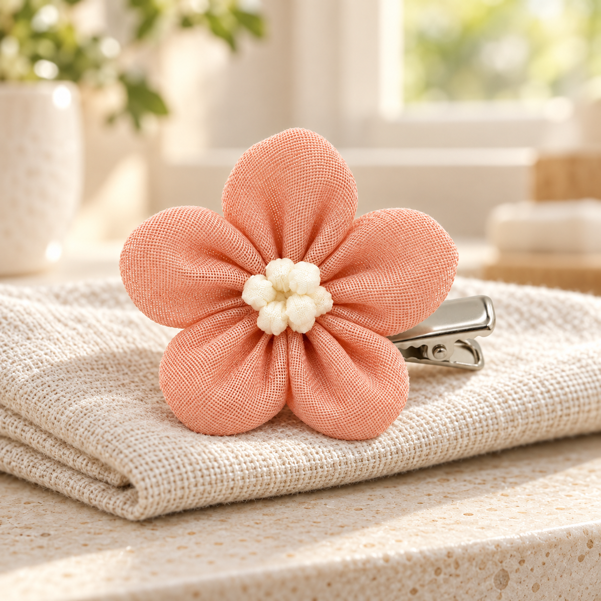 Activemere Coral Flower Pet Hair Clip with White Floral Center & Metal Alligator-Style Clip