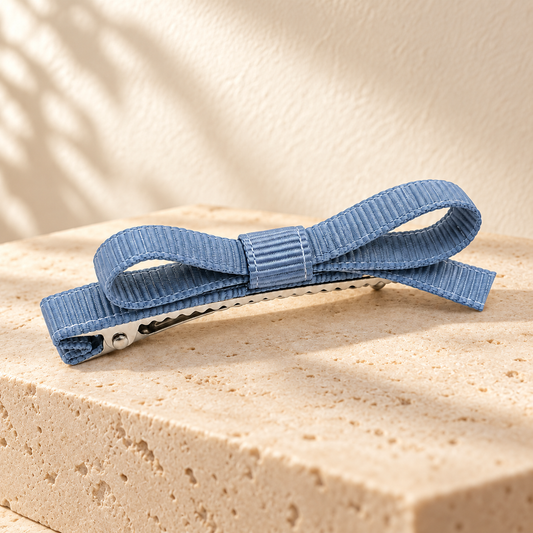 Activemere Dusty Blue Grosgrain Bow Pet Hair Clip with Metal Alligator-Style Clip