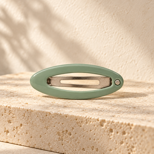 Activemere Sage Green Oval Pet Hair Clip with Silver-Tone Snap Clip