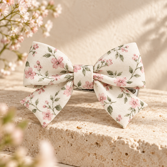 Activemere Cream Floral Bow Pet Hair Clip with Metal Alligator-Style Clip