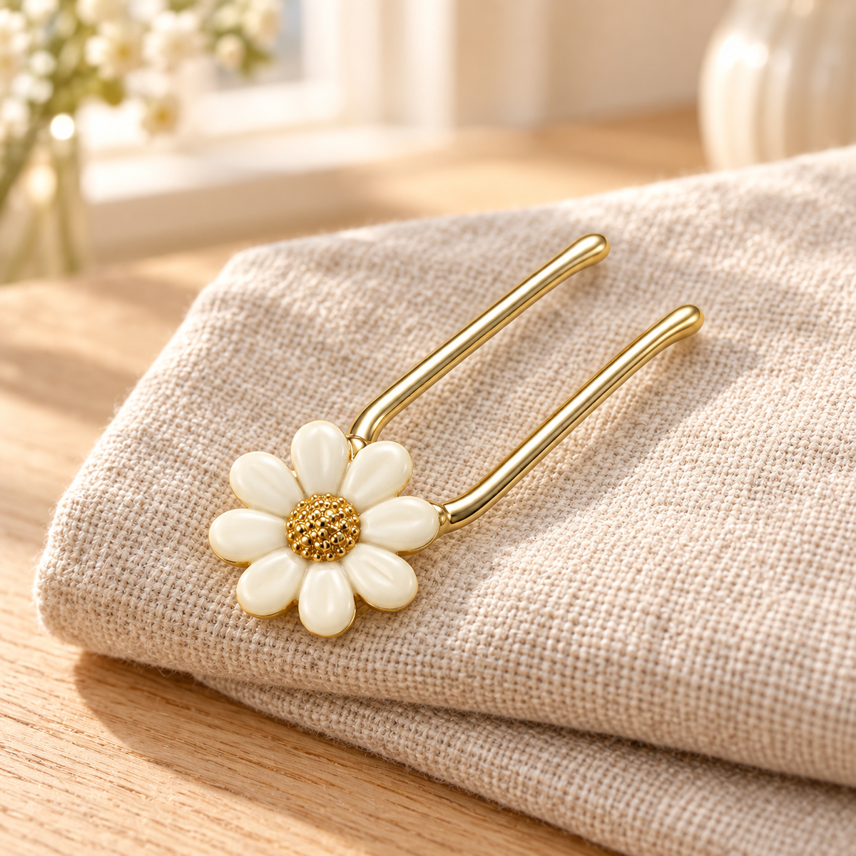 Activemere Gold-Tone Floral Pet Hair Pin with Cream Flower Accent