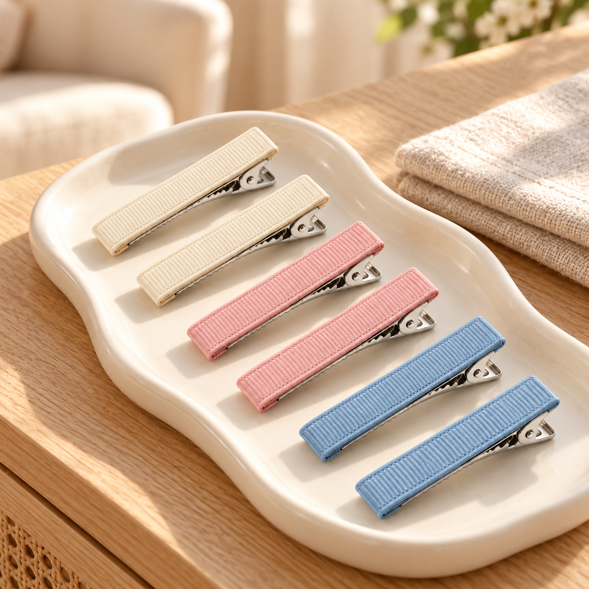 Activemere 6-Piece Ribbed Pet Hair Clip Set in Cream, Pink & Blue