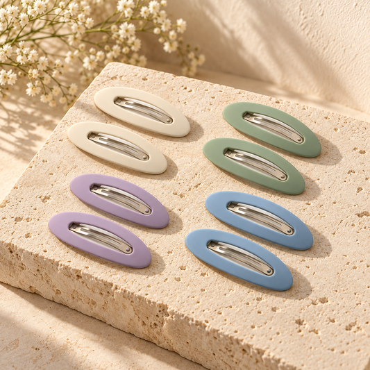 Activemere 8-Piece Oval Snap Pet Hair Clip Set in Cream, Sage Green, Lavender & Blue