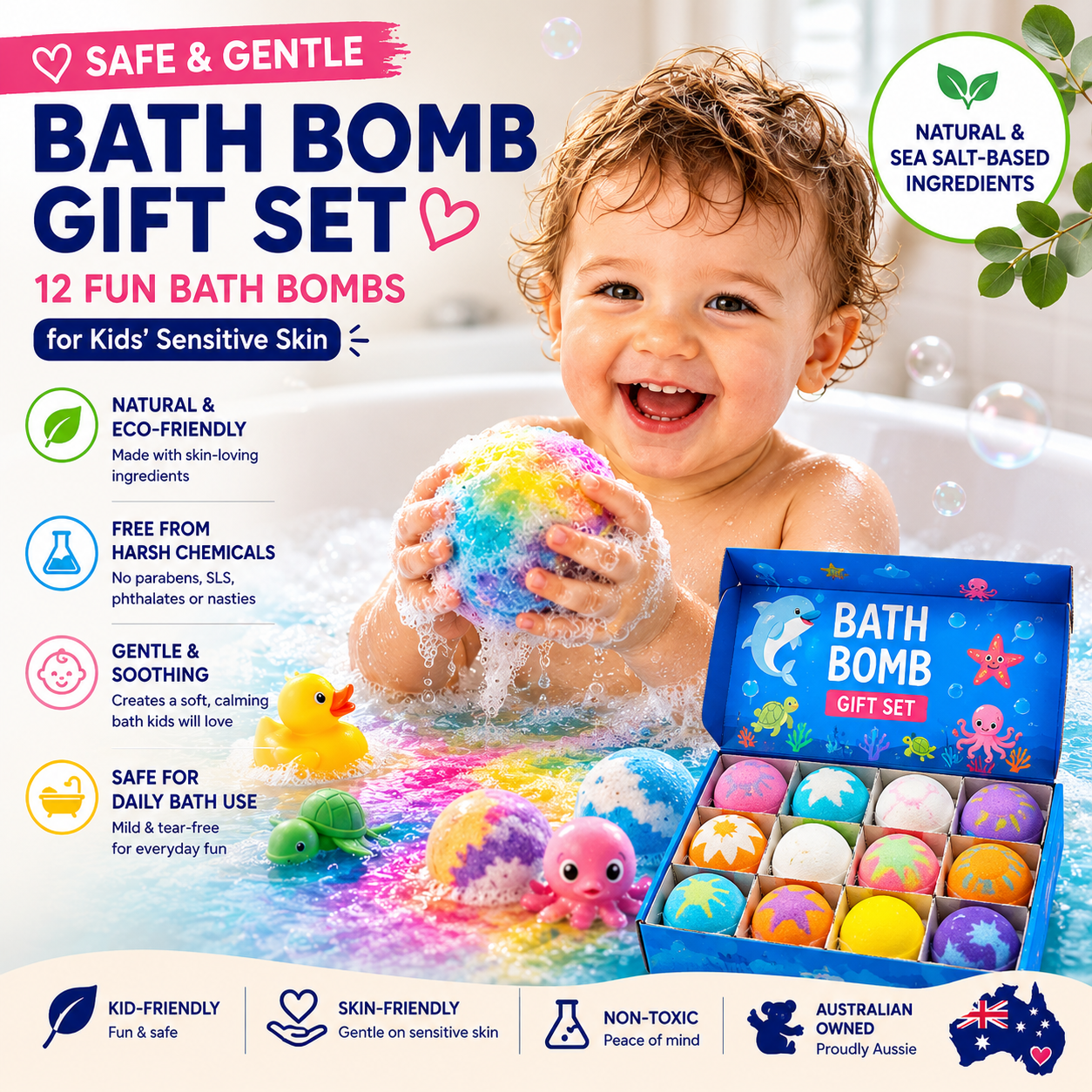 🔥 Limited Time – Save 70% Today 🛫 Gentle Kids Bath Bomb Set – Food-Grade Colors, Surprise Toys & Fun Bath Time Adventures ✈️
