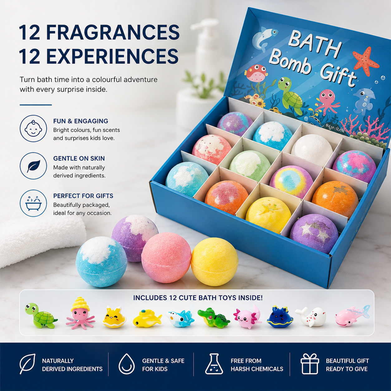 🔥 Limited Time – Save 70% Today 🛫 Gentle Kids Bath Bomb Set – Food-Grade Colors, Surprise Toys & Fun Bath Time Adventures ✈️