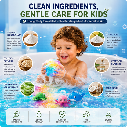 🔥 Limited Time – Save 70% Today 🛫 Gentle Kids Bath Bomb Set – Food-Grade Colors, Surprise Toys & Fun Bath Time Adventures ✈️