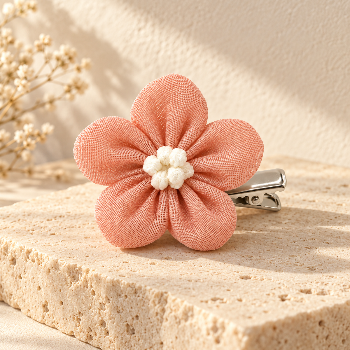 Activemere Coral Flower Pet Hair Clip with White Floral Center & Metal Alligator-Style Clip