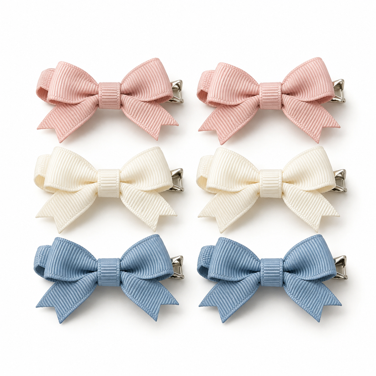 Activemere 6-Piece Ribbed Bow Pet Hair Clip Set in Pink, Cream & Blue