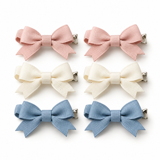 Activemere 6-Piece Ribbed Bow Pet Hair Clip Set in Pink, Cream & Blue