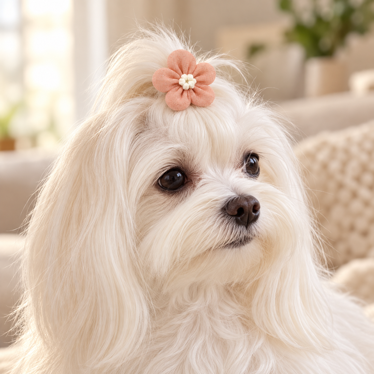 Activemere Coral Flower Pet Hair Clip with White Floral Center & Metal Alligator-Style Clip
