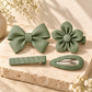 Activemere 4-Piece Sage Green Pet Hair Clip Set with Bow, Flower, Barrette & Oval Snap Clip