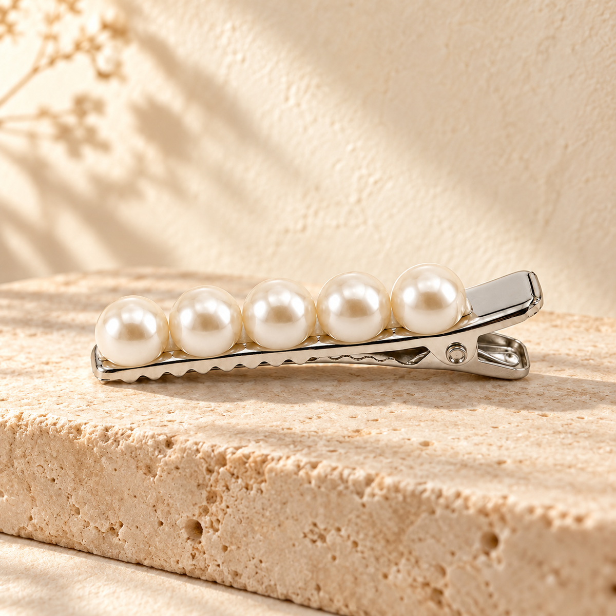 Activemere Pearl-Look Beaded Pet Hair Clip with Silver-Tone Alligator-Style Clip