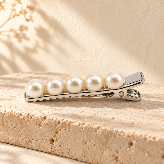 Activemere Pearl-Look Beaded Pet Hair Clip with Silver-Tone Alligator-Style Clip
