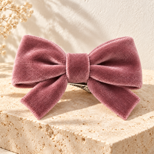 Activemere Dusty Rose Velvet-Look Bow Pet Hair Clip with Metal Alligator-Style Clip