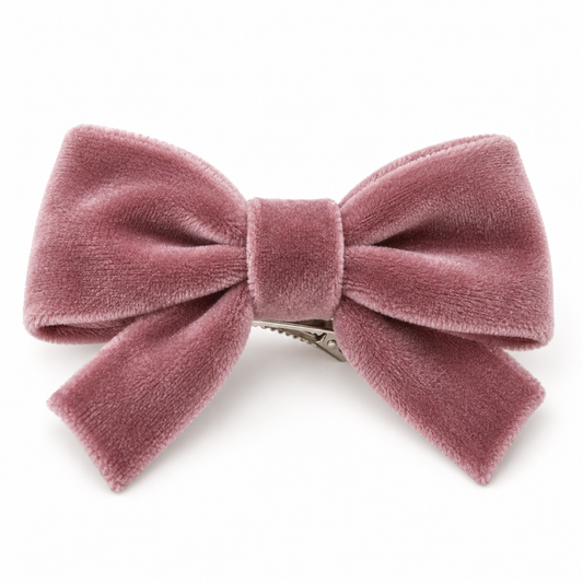 Activemere Dusty Rose Velvet-Look Bow Pet Hair Clip with Metal Alligator-Style Clip