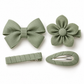 Activemere 4-Piece Sage Green Pet Hair Clip Set with Bow, Flower, Barrette & Oval Snap Clip