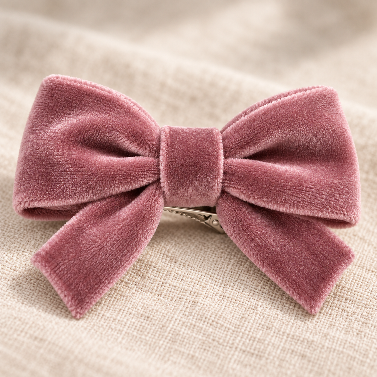 Activemere Dusty Rose Velvet-Look Bow Pet Hair Clip with Metal Alligator-Style Clip