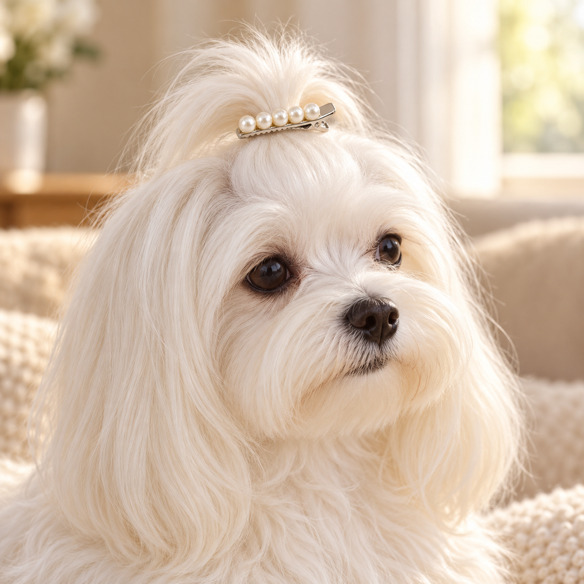 Activemere Pearl-Look Beaded Pet Hair Clip with Silver-Tone Alligator-Style Clip
