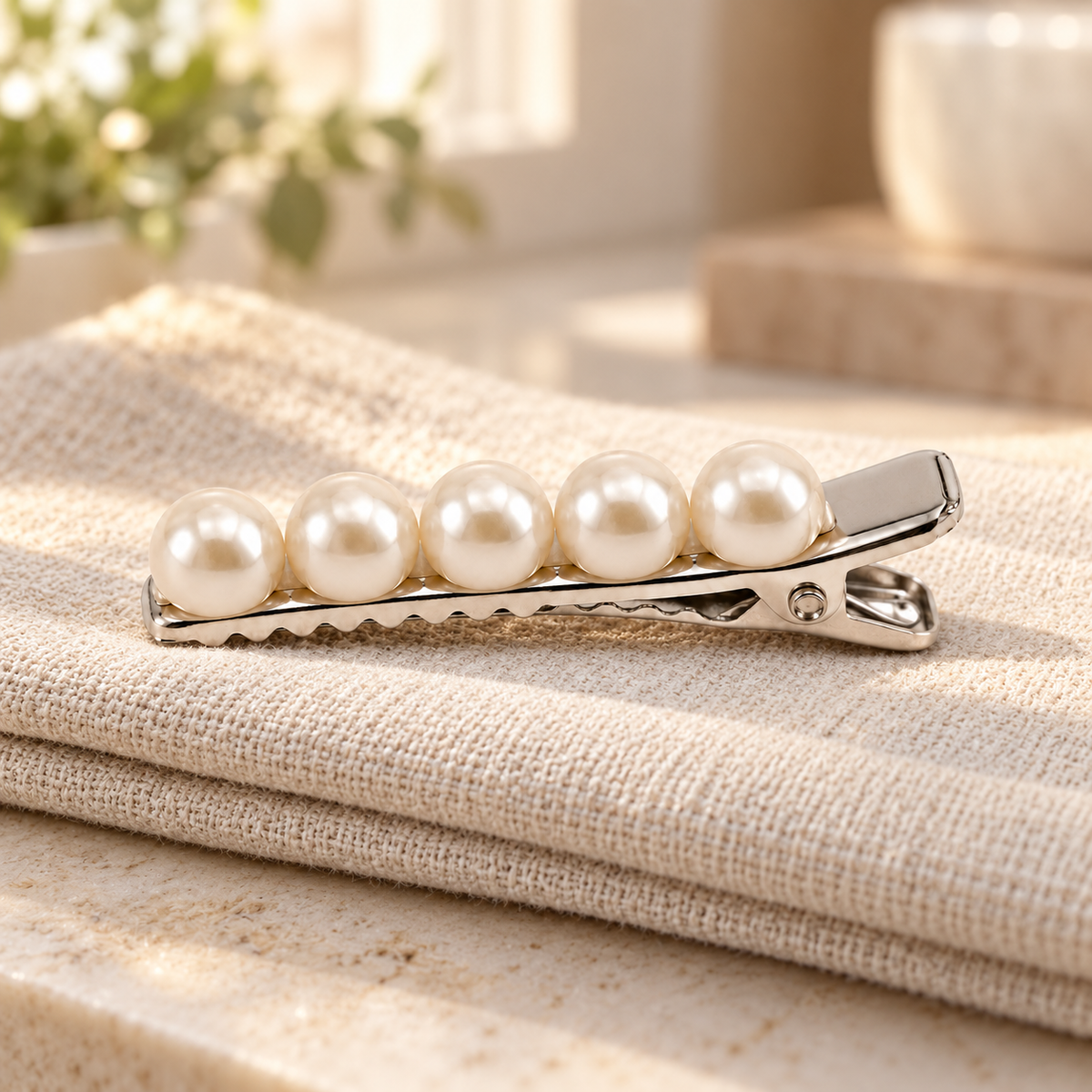 Activemere Pearl-Look Beaded Pet Hair Clip with Silver-Tone Alligator-Style Clip