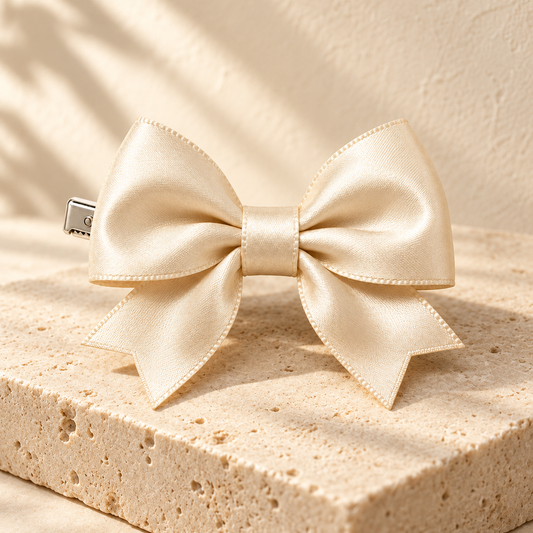 Activemere Champagne Satin-Look Bow Pet Hair Clip with Metal Alligator-Style Clip