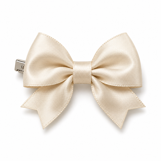 Activemere Champagne Satin-Look Bow Pet Hair Clip with Metal Alligator-Style Clip
