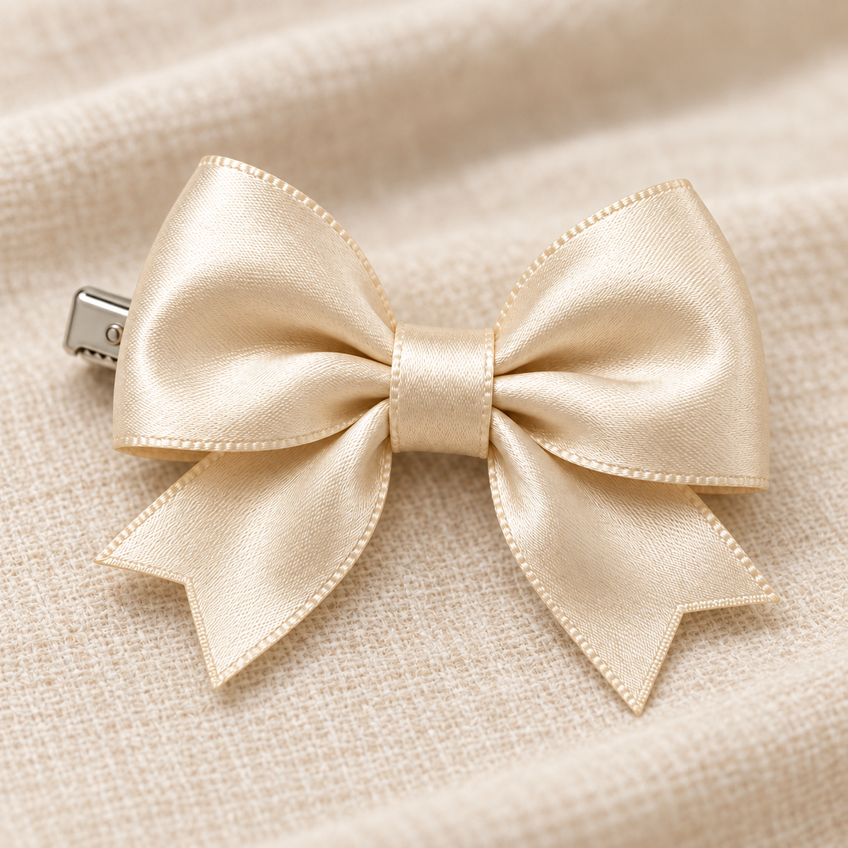 Activemere Champagne Satin-Look Bow Pet Hair Clip with Metal Alligator-Style Clip