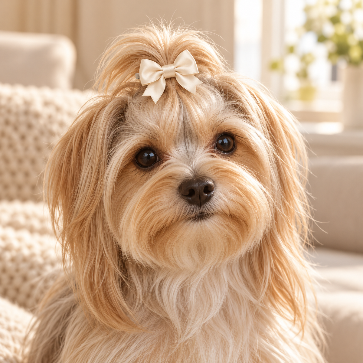 Activemere Champagne Satin-Look Bow Pet Hair Clip with Metal Alligator-Style Clip
