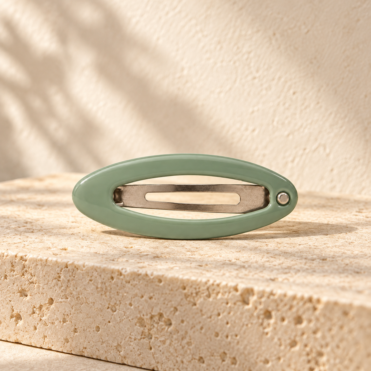 Activemere Sage Green Oval Pet Hair Clip with Silver-Tone Snap Clip