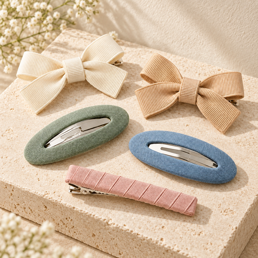 Activemere 5-Piece Mixed-Style Pet Hair Clip Set with Bows, Oval Snap Clips & Barrette