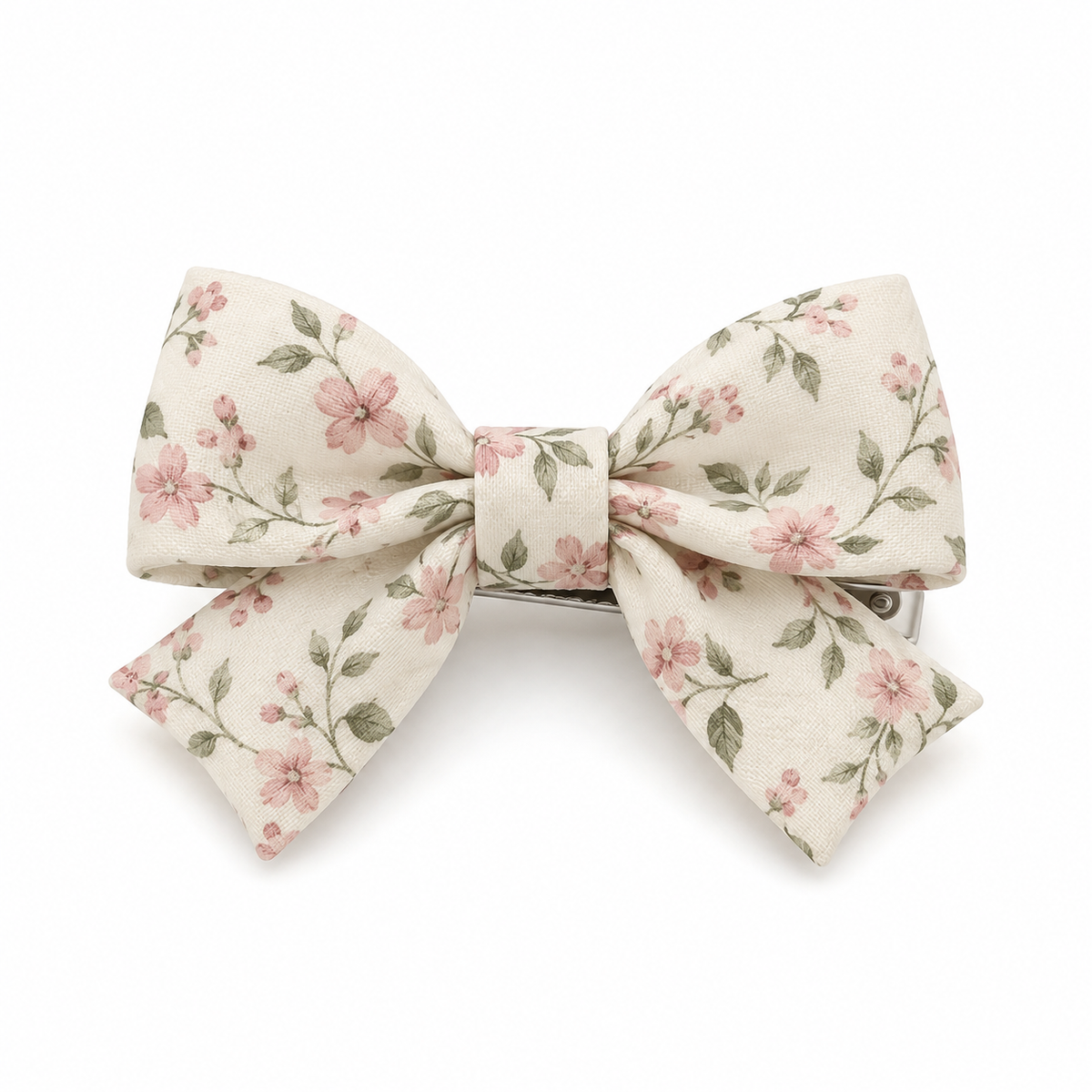 Activemere Cream Floral Bow Pet Hair Clip with Metal Alligator-Style Clip