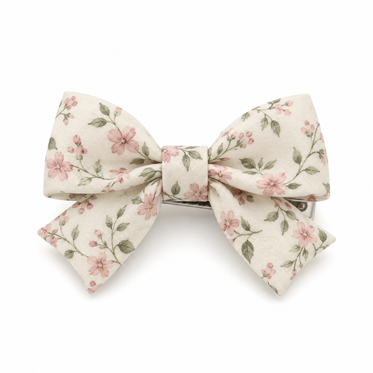 Activemere Cream Floral Bow Pet Hair Clip with Metal Alligator-Style Clip
