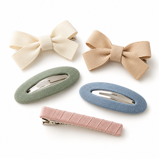 Activemere 5-Piece Mixed-Style Pet Hair Clip Set with Bows, Oval Snap Clips & Barrette