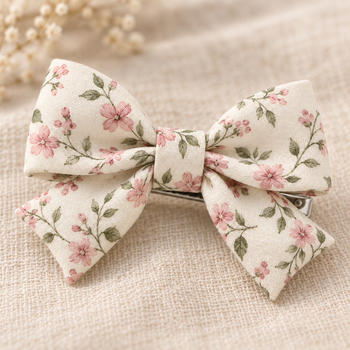 Activemere Cream Floral Bow Pet Hair Clip with Metal Alligator-Style Clip