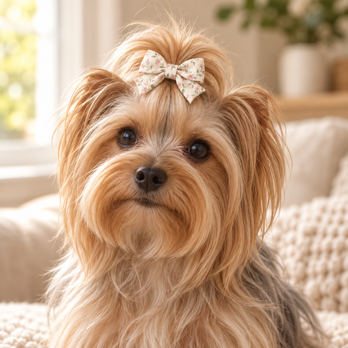 Activemere Cream Floral Bow Pet Hair Clip with Metal Alligator-Style Clip