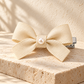 Activemere Champagne Ribbed Bow Pet Hair Clip with Pearl-Look Accent & Metal Alligator-Style Clip