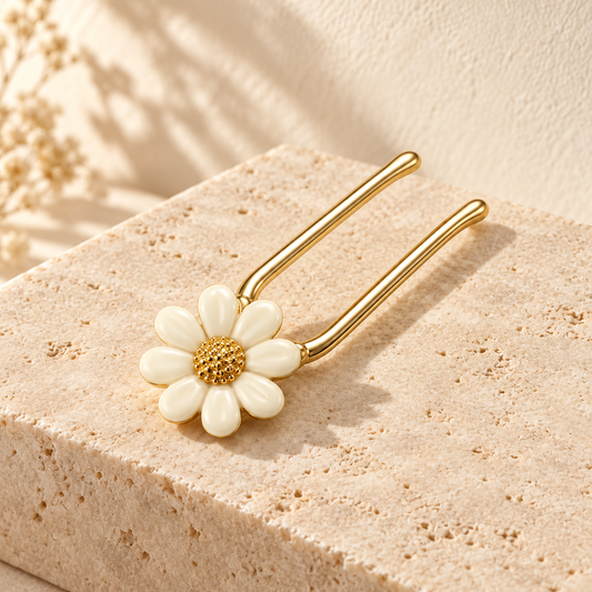 Activemere Gold-Tone Floral Pet Hair Pin with Cream Flower Accent
