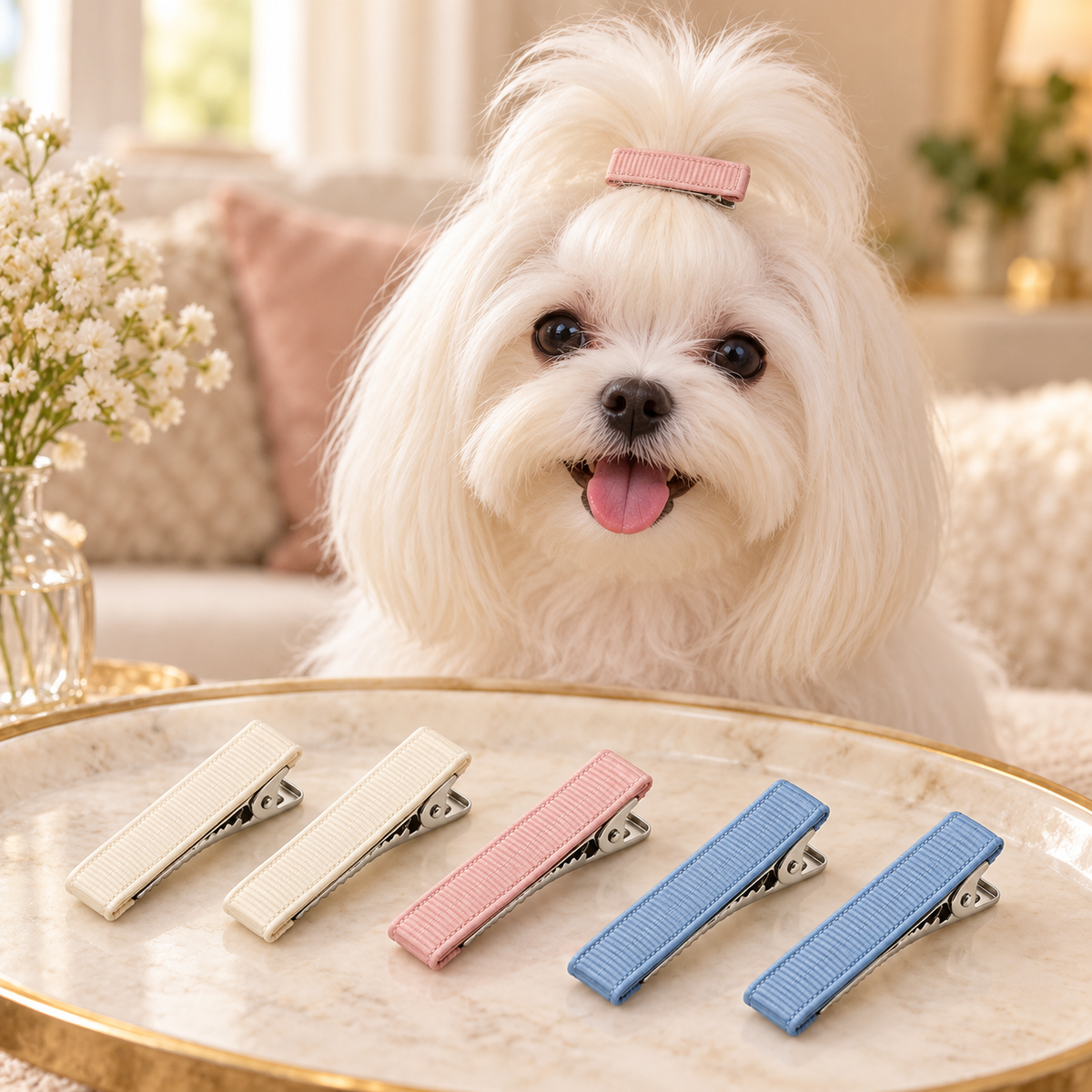Activemere 6-Piece Ribbed Pet Hair Clip Set in Cream, Pink & Blue