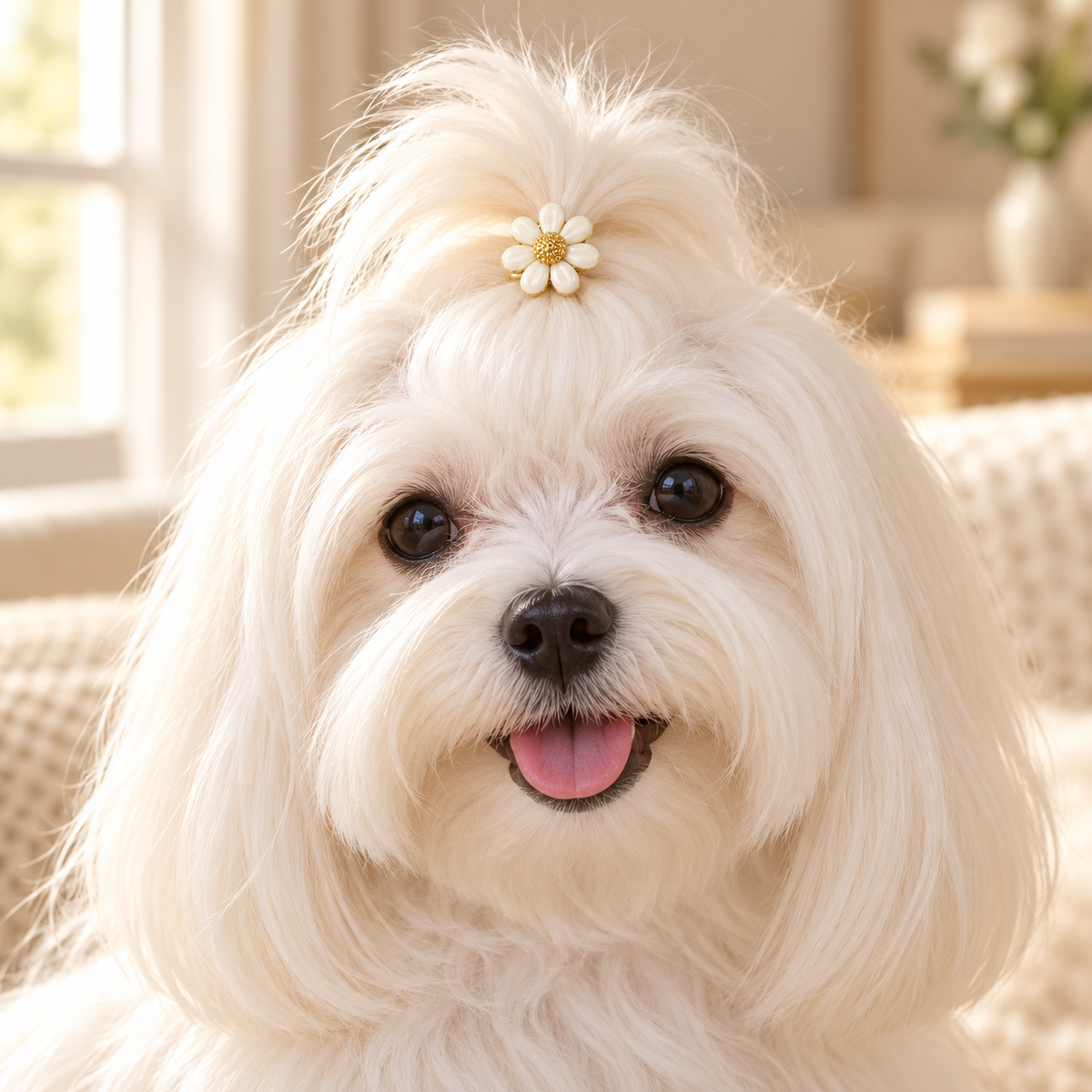 Activemere Gold-Tone Floral Pet Hair Pin with Cream Flower Accent