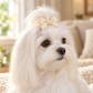 Activemere Champagne Ribbed Bow Pet Hair Clip with Pearl-Look Accent & Metal Alligator-Style Clip