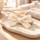 Activemere Champagne Ribbed Bow Pet Hair Clip with Pearl-Look Accent & Metal Alligator-Style Clip