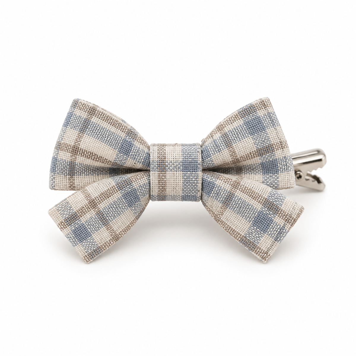 Activemere Blue & Cream Plaid Bow Pet Hair Clip with Metal Alligator-Style Clip