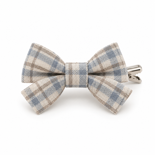 Activemere Blue & Cream Plaid Bow Pet Hair Clip with Metal Alligator-Style Clip