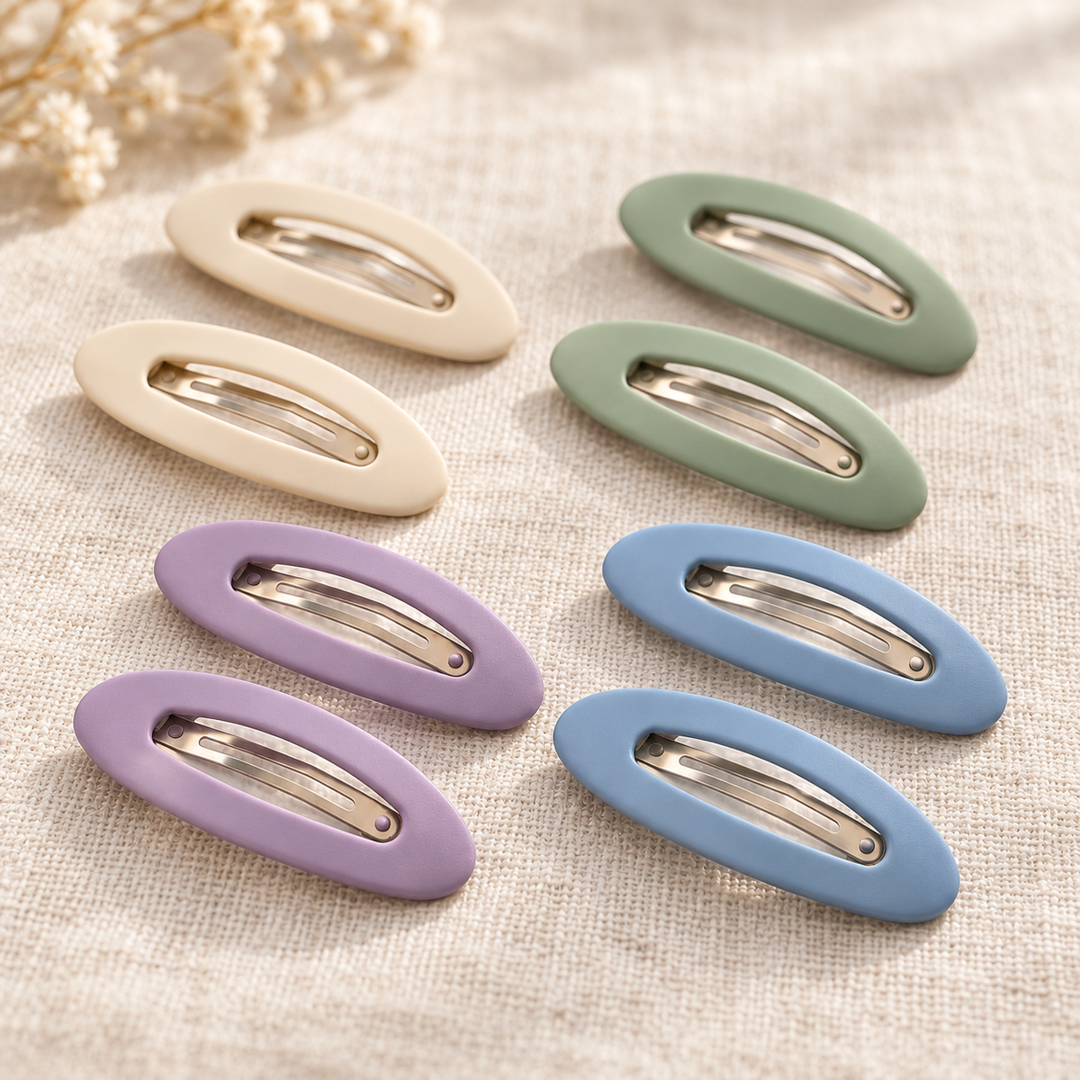 Activemere 8-Piece Oval Snap Pet Hair Clip Set in Cream, Sage Green, Lavender & Blue