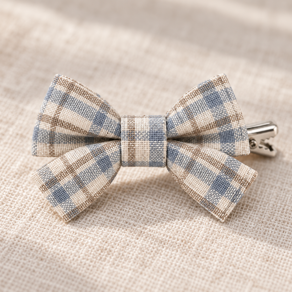 Activemere Blue & Cream Plaid Bow Pet Hair Clip with Metal Alligator-Style Clip