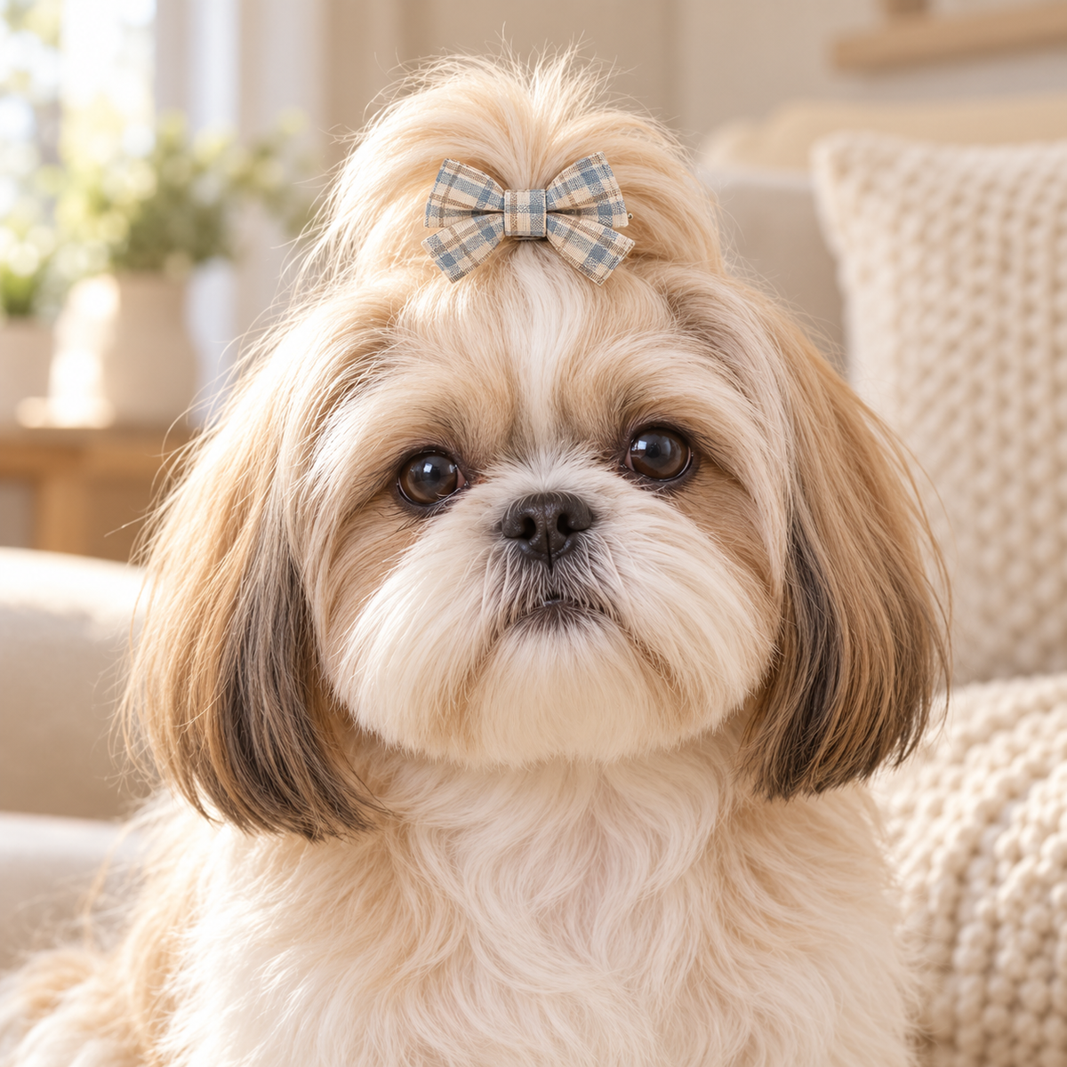 Activemere Blue & Cream Plaid Bow Pet Hair Clip with Metal Alligator-Style Clip