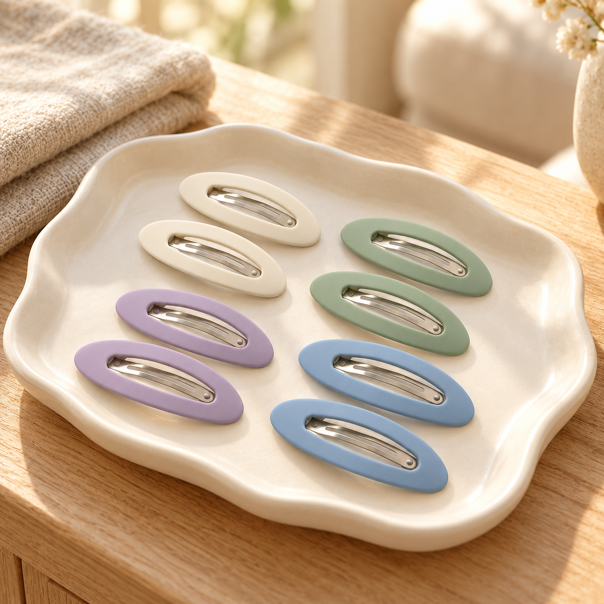 Activemere 8-Piece Oval Snap Pet Hair Clip Set in Cream, Sage Green, Lavender & Blue