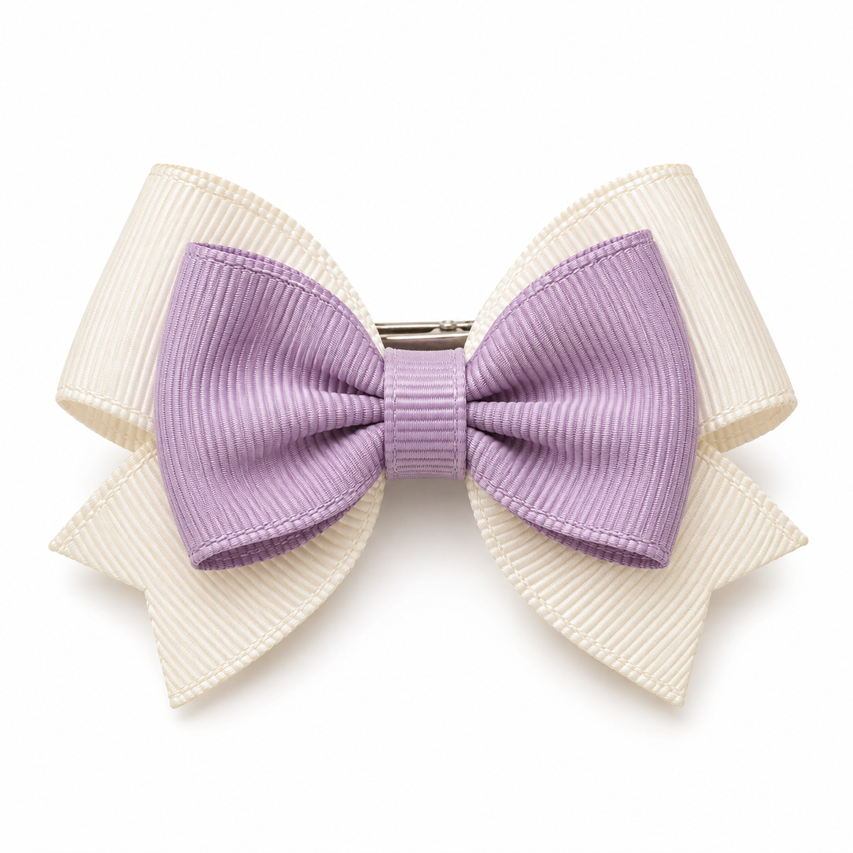 Activemere Cream & Lavender Layered Bow Pet Hair Clip with Metal Alligator-Style Clip