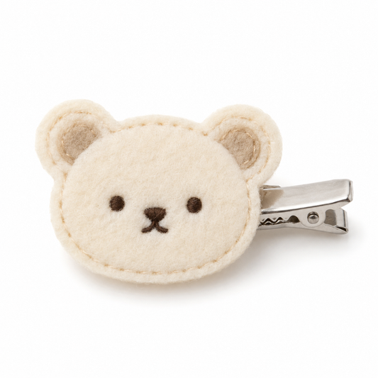 Activemere Cream Bear Face Pet Hair Clip with Silver-Tone Alligator-Style Clip