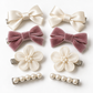 Activemere 8-Piece Bow, Flower & Pearl-Look Pet Hair Clip Set in Cream & Dusty Rose