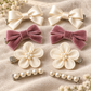 Activemere 8-Piece Bow, Flower & Pearl-Look Pet Hair Clip Set in Cream & Dusty Rose